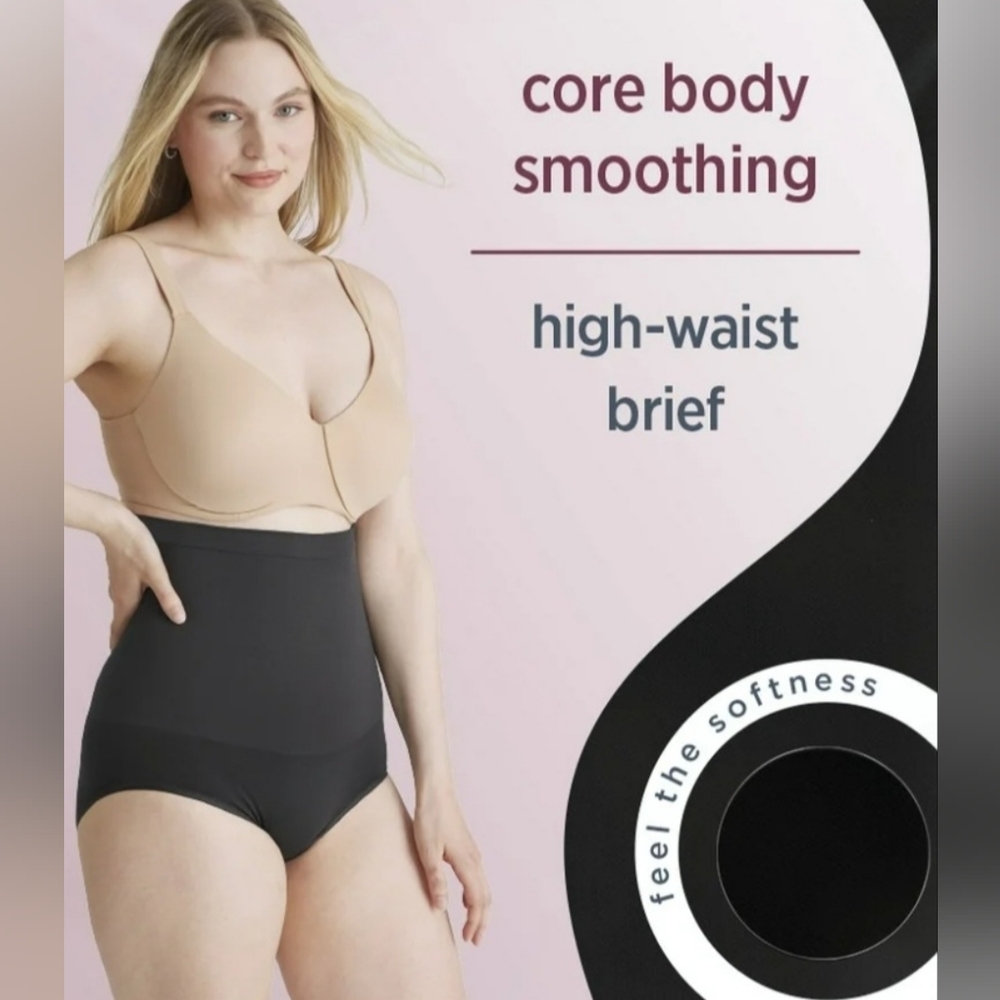 JOCKEY, CORE BODY SMOOTHING, XL, HIGH WAIST BRIEF, BLACK
